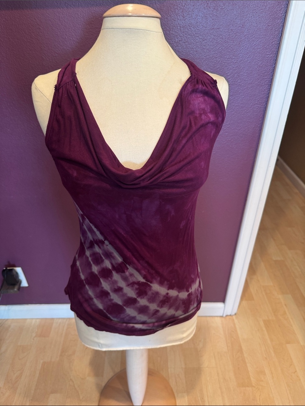 Metropark Plum Tie-Dye Cowl Neck Tank Top